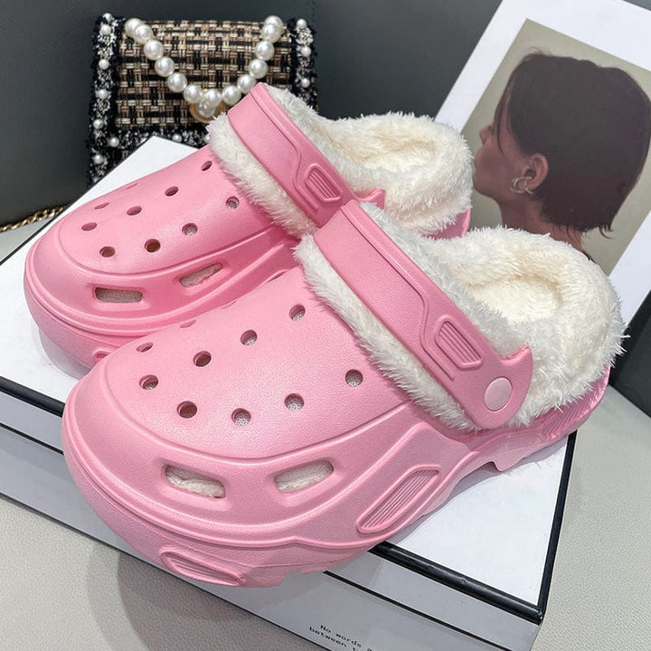 Fleece-lined Platform Slippers Pink + White Cotton Cover / US 4.5-5 / UK 2.5-3 / EU 35-36