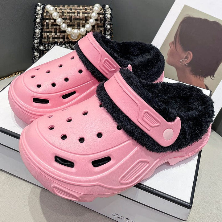 Fleece-lined Platform Slippers Pink +  Black Cotton Cover / US 4.5-5 / UK 2.5-3 / EU 35-36